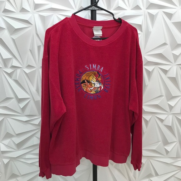 The Disney Store Tops - The Disney Store Womens The Lion King Fleece Pullover Sz Large Red Long Sleeve